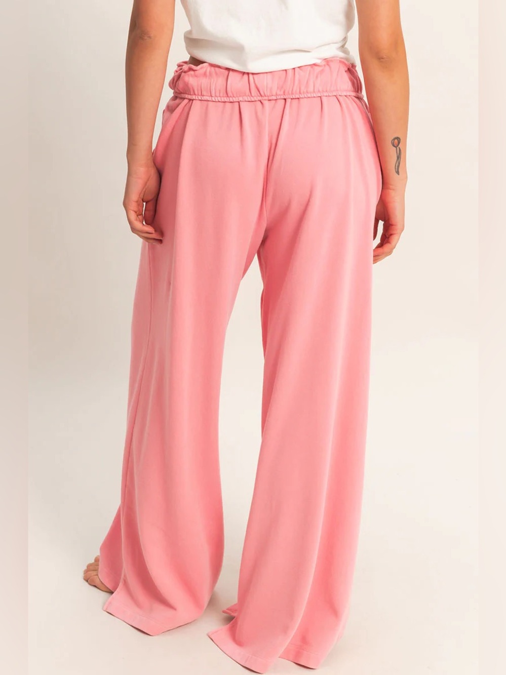 NWT Fold Over Waist Wide Leg Sweatpant Taffy Pink - Picture 10 of 13